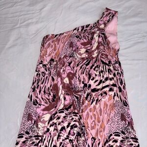 Pink Animal Print One Shoulder Dress